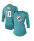 Women's Threads Tyreek Hill Aqua Miami Dolphins Name & Number Raglan 3/4 Sleeve T-shirt