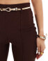 ASOS DESIGN rib slim flare trousers with back vent and gold belt in chocolate