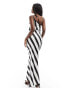 Kaiia satin one shoulder maxi dress in monochrome stripe