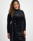 Plus Size Mock-Neck Velvet Draped Bodycon Dress