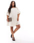 In The Style Plus linen mix bardot puff sleeve mini dress in stone