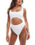 South Beach frilly crinkle scoop swimsuit in white