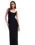 Bershka ribbed scoop neck bodycon maxi dress in black