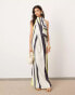 ASOS EDITION high cowl neck maxi dress with open back in scarf stripe print