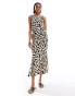 Pieces Tall scoop neck textured jersey maxi dress in beige animal print