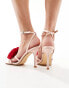 Glamorous Wide Fit corsage barely there heeled sandals in pink and red satin