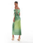 ASOS DESIGN sequin twisted drape midi dress in green ombre