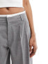 Stradivarius Tall tailored wide leg trouser with micro reversed waistband in grey