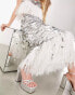 ASOS EDITION paillette sequin midi skirt with faux feather hem in white