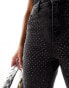 ONLY Emily high waisted rhinestone detail straight leg jeans in washed black