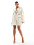 In The Style Plus jacquard belted mini blazer dress in cream