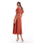 Nobody's Child Zora puff sleeve midaxi dress in red