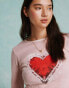 Miss Selfridge heart graphic tee with long sleeve in pink