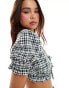 ASOS DESIGN top with tie front in mono gingham co-ord