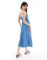 ASOS DESIGN soft denim midi dress with boat neck and side split in mid wash blue