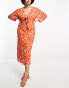 Pretty Lavish Curve long sleeve tie midaxi dress in orange zebra