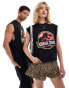 ASOS DESIGN unisex oversized license vest with Jurassic park print in washed black