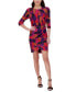 Petite Printed Pleat-Neck 3/4-Sleeve Dress