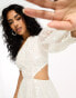 ASOS DESIGN embellished organza asymmetric one sleeve mini dress in white