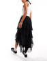 Miss Selfridge chiffon lace mix ruffle maxi skirt in black