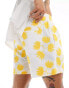 ASOS DESIGN short in white with yellow flower embroidery