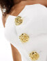 Rare London bandeau gold textured button mini dress in ivory