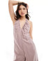 ASOS DESIGN plunge v neck halter jumpsuit in mauve