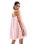 ASOS DESIGN textured bubble hem mini dress with tie straps in baby pink