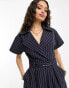 ASOS DESIGN Petite tailored short sleeve belted playsuit in pinstripe