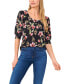 Women's Floral Crew Neck Knit Puff Sleeve Top