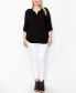 Plus Size 1 Button Henley Rolled Tab 3/4 Sleeve Top