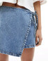 ASOS DESIGN denim skort in midwash blue