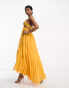 ASOS DESIGN embellished bodice tiered maxi dress with hi low hem and open back in mustard