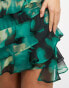 ASOS DESIGN Petite ruffle chiffon mini skirt in green abstract print