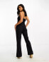 In The Style Petite tailored bandeau button detail wide leg jumpsuit in black