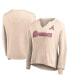 Women's Cream Distressed Atlanta Braves Go For It Waffle Knit Long Sleeve Notch Neck T-shirt