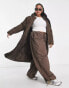 Threadbare Plus Jodie maxi puffer coat with hood in chocolate brown