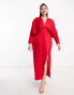 ASOS DESIGN Curve Exclusive satin batwing midaxi dress with split skirt in red