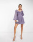 ASOS DESIGN mini dress with corset lace detail and blouson sleeves in dusky blue