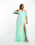 ASOS DESIGN Curve sweetheart neck off shoulder pleated maxi dress in sage green