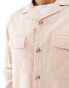 ASOS DESIGN linen blend revere collar overshirt with double pockets in light pink