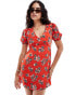 Wednesday's Girl v-neck short sleeve mini dress in red floral