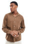 ONLY & SONS long sleeve revere collar waffle texture shirt in brown