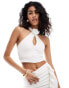 New Look corsage halter crop top in off white