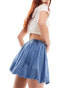 Stradivarius denim bubble hem mini skirt in mid blue