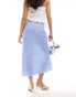 New Look satin midi skirt in blue spot print