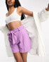 ASOS DESIGN Tall tie waist short with linen in orchid