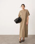 ASOS EDITION premium t-shirt maxi dress with pockets in khaki