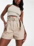 Morgan belted high waist shorts in beige