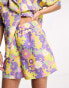 Noisy May beach shorts co-ord in purple 70s floral